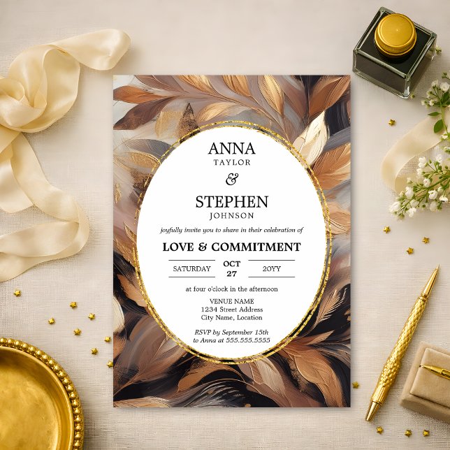 Invitación Ceremonia de amor y compromiso marrón y dorado (Subido por el creador)