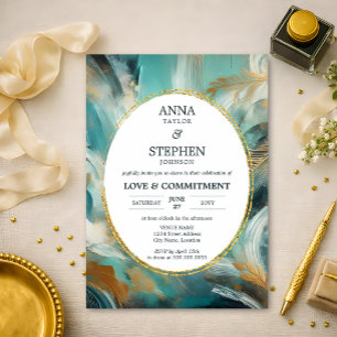 Invitación Ceremonia de Amor y Compromiso Turquesa Azul Oro
