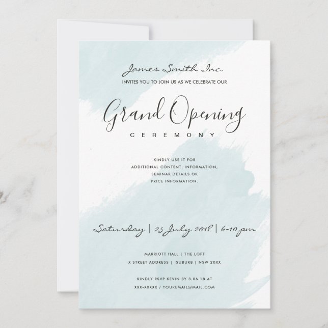 INVITACIÓN CEREMONIA DE APERTURA DE BRUSHSTROKE AQUA BLUE WAT (Anverso)