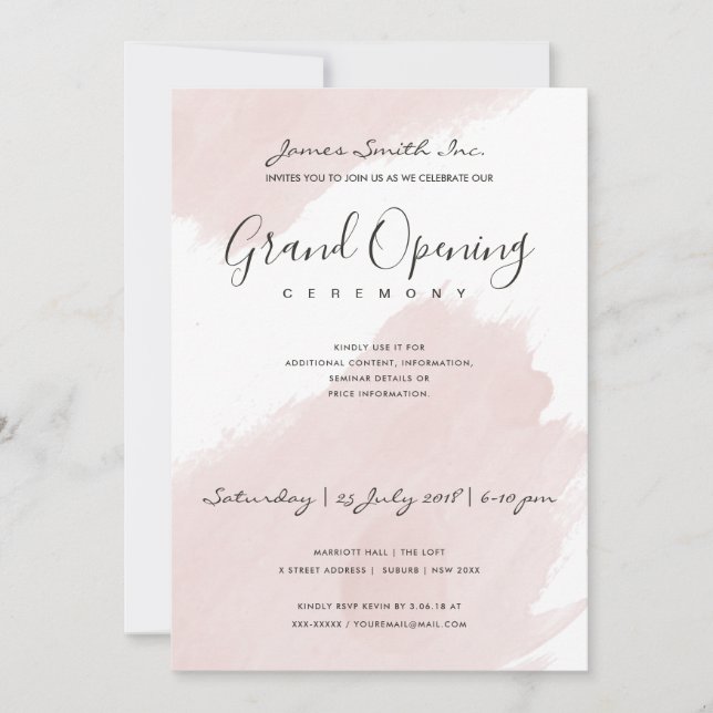 Invitación CEREMONIA DE APERTURA DE BRUSHSTROKE DE Rubor PINK (Anverso)