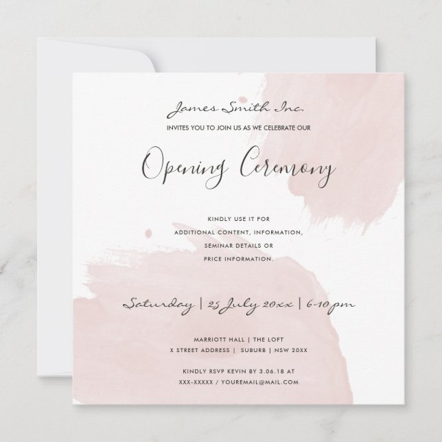Invitación CEREMONIA DE APERTURA DE BRUSHSTROKE DE Rubor PINK (Anverso)