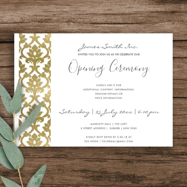 INVITACIÓN CEREMONIA DE APERTURA FORMAL DE ORO BLANCO DAMASK  (Subido por el creador)