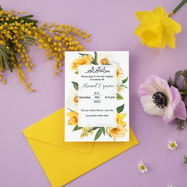 Invitación Ceremonia de Aqiqah en el jardín de flores amarill (Subido por el creador)