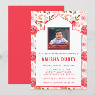 Invitación Ceremonia de Arroz Primera Annaprashan Acuarela Fl