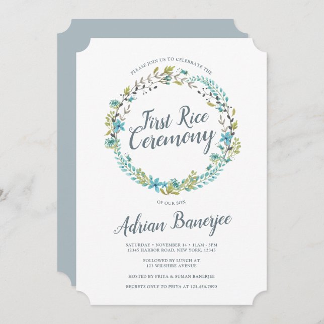 Invitación Ceremonia de Arroz Verde Azul (Anverso / Reverso)