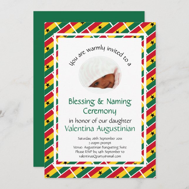 Invitación CEREMONIA DE BENDICIÓN DE NOMBRES | Bandera de Gha (Anverso / Reverso)