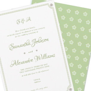 Invitación Ceremonia de Boda de guiones Minimalistas de Green