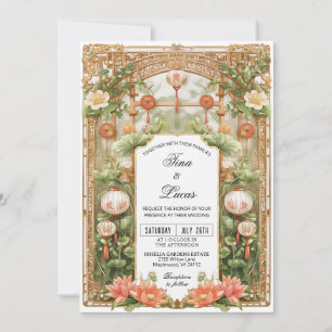Invitación Ceremonia de Boda de Loto y Linterna Asiática