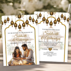 Invitación Ceremonia de Boda indio de oro Roka Hindu Bollywoo