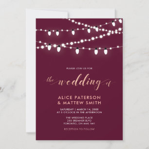 Invitación Ceremonia de boda moderna chic rosa dorado y burgu
