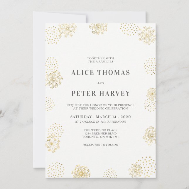 Invitación Ceremonia de Boda Moderna y Chic | Dorado y Blanco (Anverso)