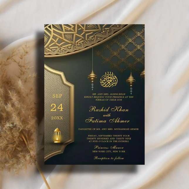 Invitación Ceremonia de Boda musulmán Nikkah elegante de oro  (Subido por el creador)