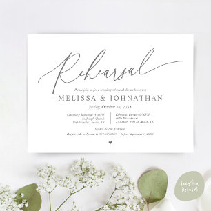 Invitación Ceremonia de Boda romántico y ensayo de cena