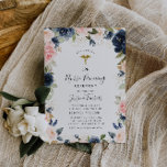 Invitación ceremonia de colocación de naftalenos y ruidosos e<br><div class="desc">Este diseño presenta un diseño floral de color azul marino y color de agua rosa con colores y texto editables. Puede personalizar el texto y los colores.</div>