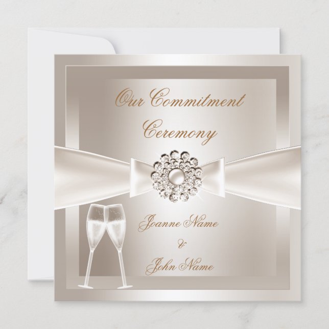 Invitación Ceremonia de Compromiso Damask Crema Blanco Champá (Anverso)