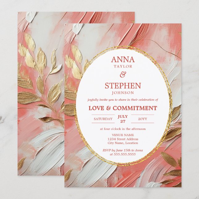 Invitación Ceremonia de Compromiso de Elegancia Coral Contemp (Anverso / Reverso)