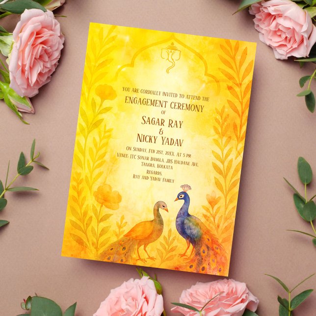 Invitación Ceremonia de Compromiso Floral de Pavo Real Hindú  (Subido por el creador)