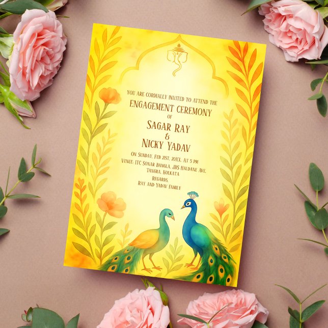Invitación Ceremonia de Compromiso Floral de Pavo Real Hindú  (Subido por el creador)