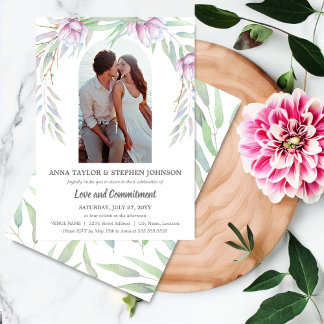 Invitación Ceremonia de Compromiso Floral y Fotos de Acuarela