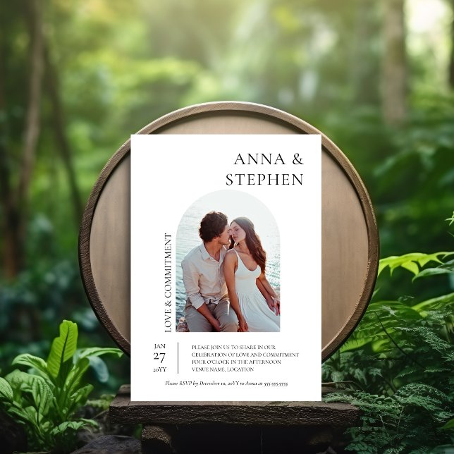 Invitación Ceremonia de Compromiso Fotográfico de Elegancia S (Simple elegance commitment ceremony or vow exchange party invitation front view.)