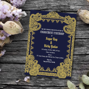 Invitación Ceremonia de Compromiso Hindú Diseño Intrincado Az