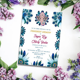 Invitación Ceremonia de compromiso hindú india pluma de pavo