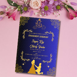 Invitación Ceremonia de Compromiso Hindú Indio Azul y Dorado