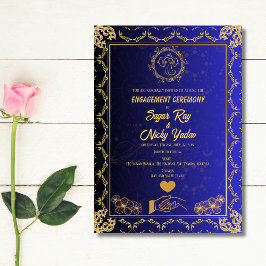 Invitación Ceremonia de Compromiso Hindú Indio Azul y Dorado