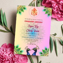 Invitación Ceremonia de Compromiso Hindú Indio Pareja de Pavo