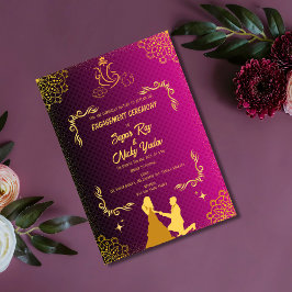 Invitación Ceremonia de Compromiso Hindú Indio Rosa y Dorado
