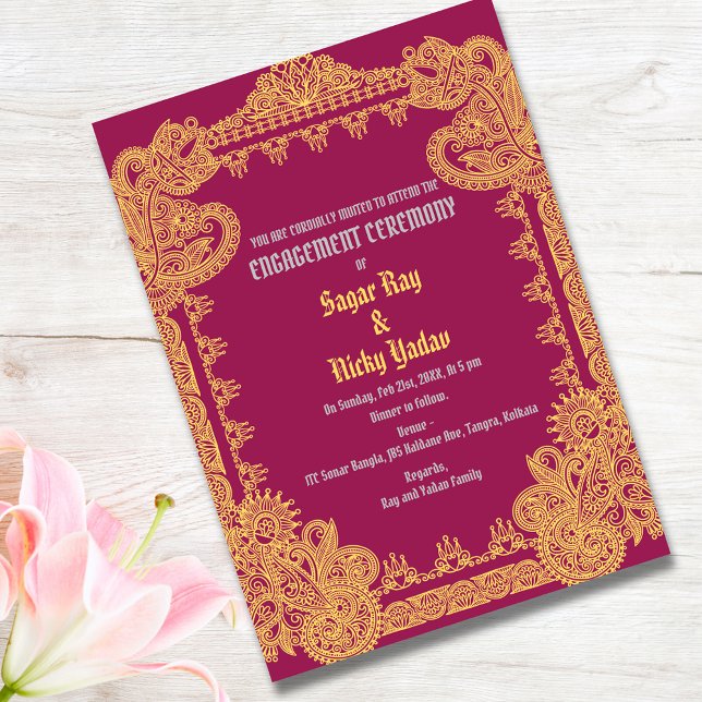 Invitación Ceremonia de compromiso india de diseño intrincado (Subido por el creador)
