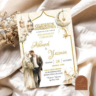 Invitación Ceremonia de compromiso musulmán de oro floral bla