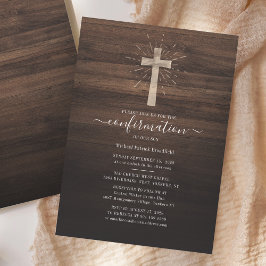 Invitación Ceremonia de confirmación Iglesia cruza madera rús