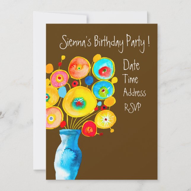 Invitación Ceremonia de cumpleaños de arte floral colorida (Anverso)