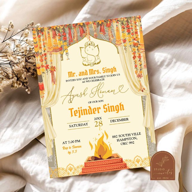 Invitación Ceremonia de cuna de bebé indio Ayush Homam (Subido por el creador)