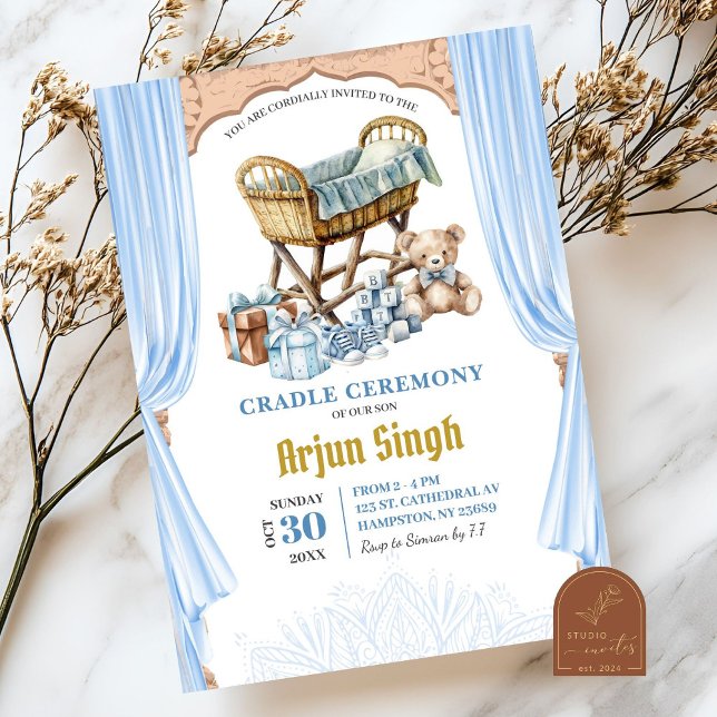 Invitación Ceremonia de cuna para bebé niño azul (Subido por el creador)