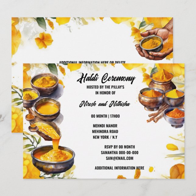 Invitación Ceremonia de especias haladi boda tradicional indi (Anverso / Reverso)