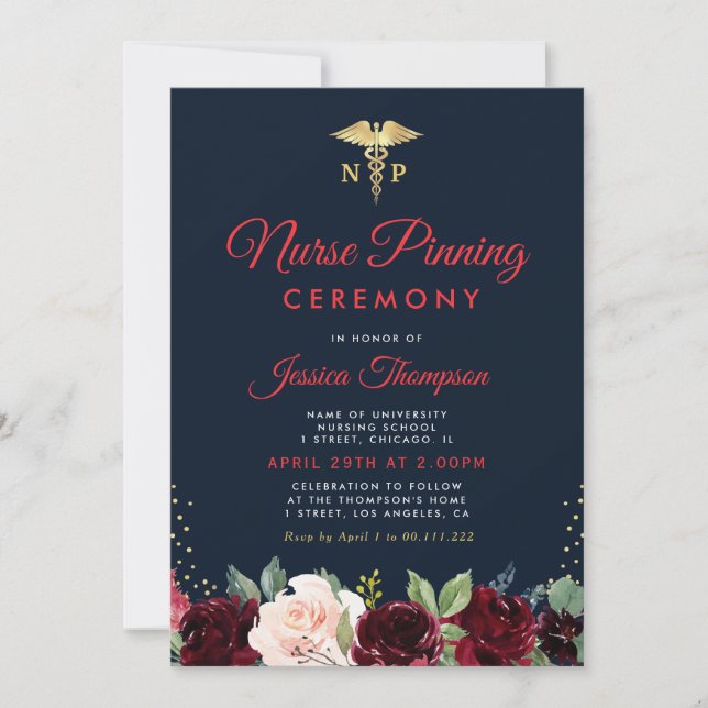 Invitación Ceremonia de estampado floral de la marina moderna (Anverso)
