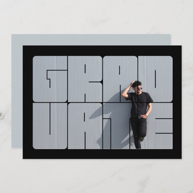 Invitación Ceremonia de Graduación Azul por Cartas de Foto (Anverso / Reverso)