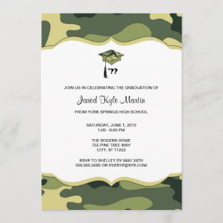 Invitación Ceremonia de graduación de camo verde o Fiestas in