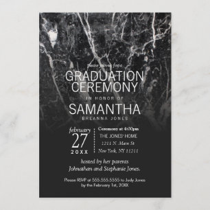 Invitación Ceremonia de graduación de mármol blanco y negro