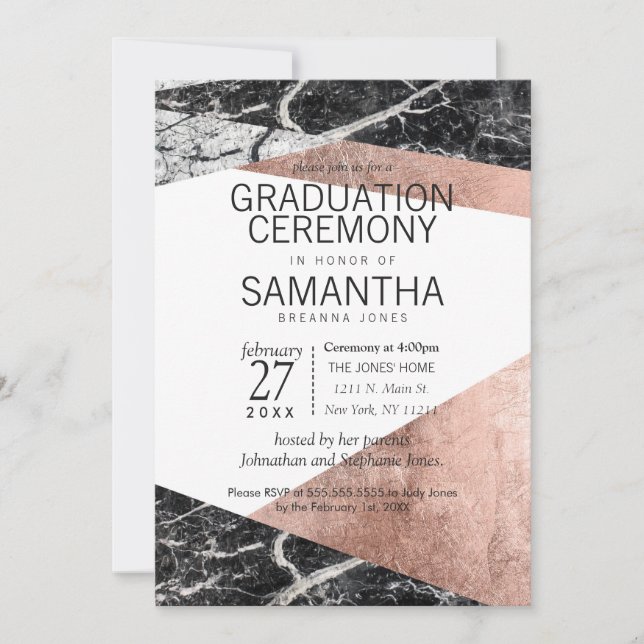 Invitación Ceremonia de graduación de oro y mármol Rosa moder (Anverso)