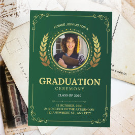 Invitación Ceremonia de graduación elegante en verde y dorado