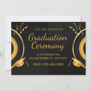 Invitación Ceremonia de graduación en negro y oro