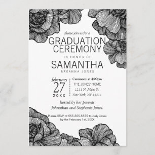 Invitación Ceremonia de graduación floral elegante blanco y