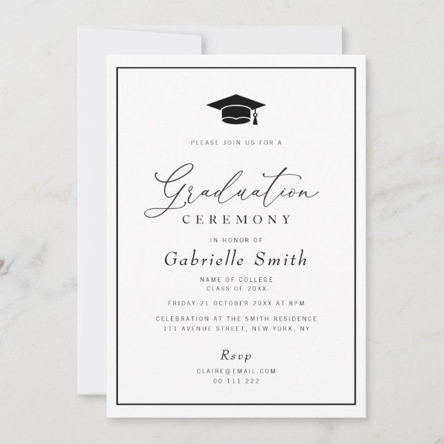 Invitación ceremonia de graduación mínima simple (Anverso)