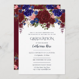 Invitación Ceremonia de Graduación Rosa Azul Borgoña + Recepc