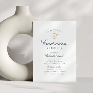 Invitación ceremonia de graduación simple en azul y blanco