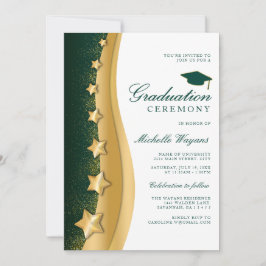 Invitación Ceremonia de graduación verde de Gold Stars y Fies