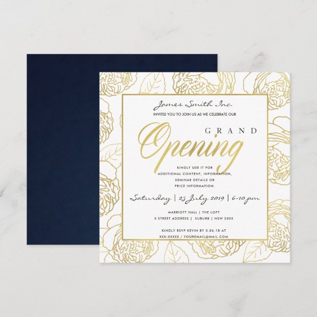 INVITACIÓN CEREMONIA DE GRAN APERTURA DE LUXE GOLD NAVY ROSE  (Anverso / Reverso)